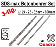 SDS-max Betonbohrer Set 3-tlg Quadro Bohrer Hammerbohrer 24mm 28mm 32mm x 600mm