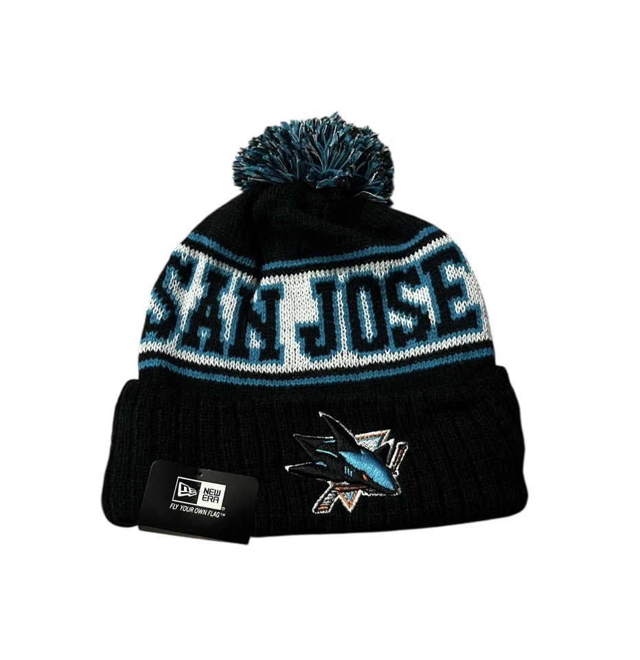 San Jose Sharks New Era Gorro Tejido Pom Invierno NHL Sombrero Verde azulado Blanco y negro Foto 2 de 4