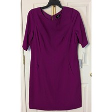 NEW Tahari 16 Dress Purple Mulberry Half Sleeve Career Knit Stretch Pockets XL