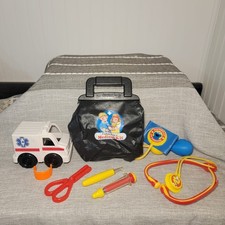 Vintage Fisher Price  S Street Doctor Black Bag Medical Kit - Pretend  Play