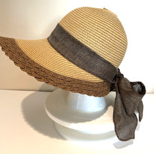 Women s Vintage Wide Brim Straw Hat Bow Tie Back Beige Sun Protection Beach