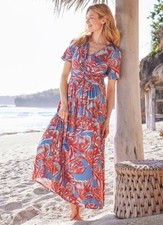 Soft Surroundings Red Spritzer floral Maxi Dress size Large Cotton boho Beachy