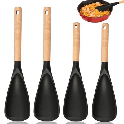 4 PCS Silicone Spatula Set Wooden Handle Mixing Cooking Kitchen Utensils