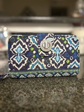 VERA BRADLEY Turn Lock Wallet INK BLUE Clutch Turnlock