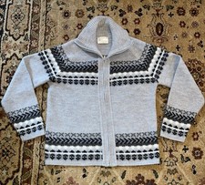 VINTAGE LONDON FOG FAIR ISLE FULL ZIP SWEATER CARDIGAN USA COLLARED Medium GREY