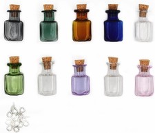 Tiny Glass Jars Mini Bottles With Cork Stoppers Square Decoration Colored 10 PCS