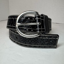 lauren RALPH LAUREN Tooled Black Tooled Leather Floral Western Motif Belt M