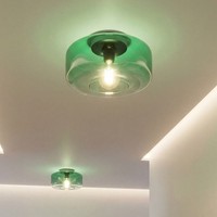 Deckenlampe Glas GrüN Metall Schwarz Rund Ø35 Cm E27 Deckenleuchte Wohnzimmer