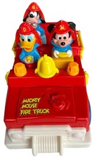 VINTAGE Disney Mickey Mouse  Friends Toy Fire Truck 3" Tall Works-READ 
