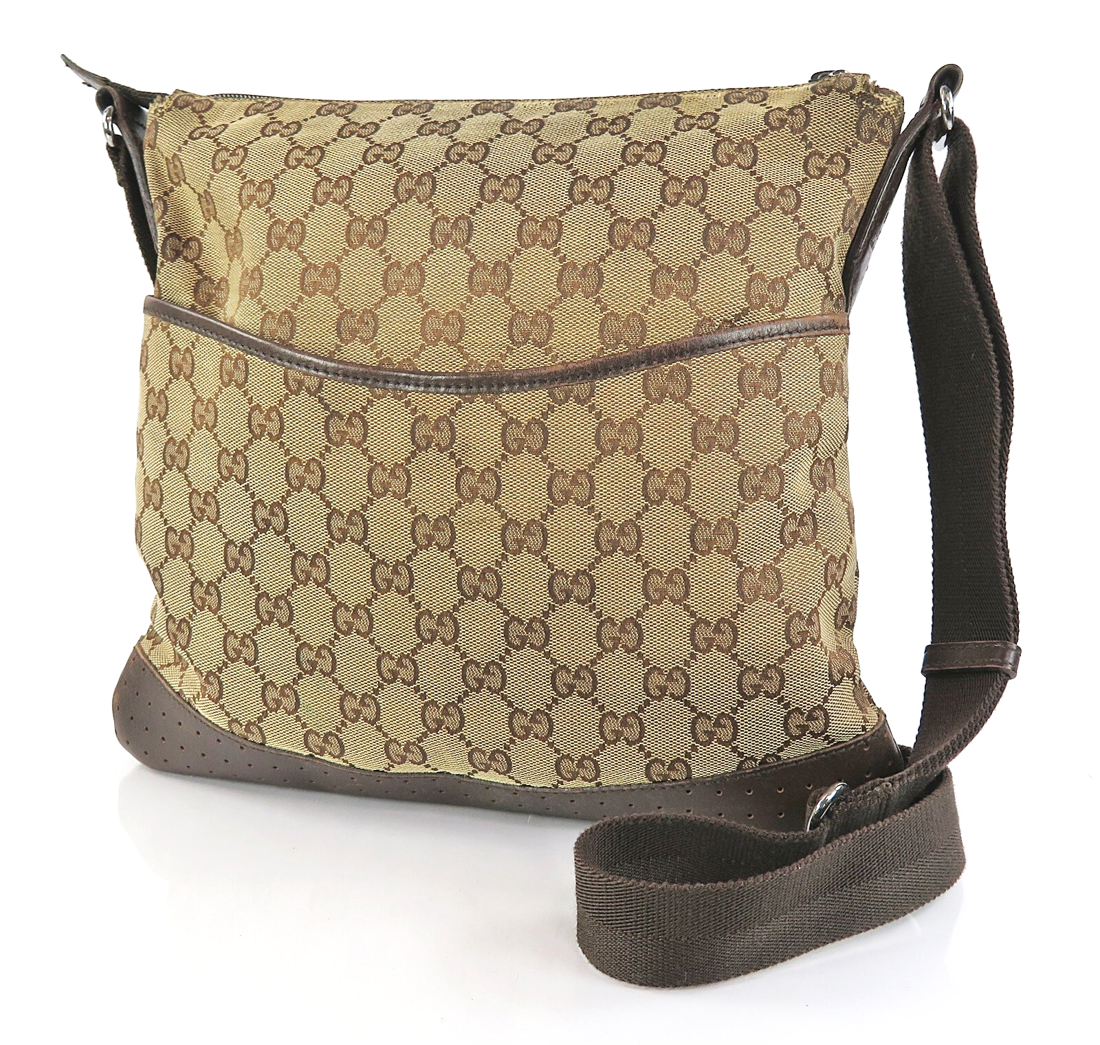 Authentic GUCCI GG Canvas Leather Crossbody Bag Shoulder Purse 61029
