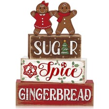 4 Pcs Christmas Gingerbread Table Decorations Gingerbread Man Wooden Sign Blo...