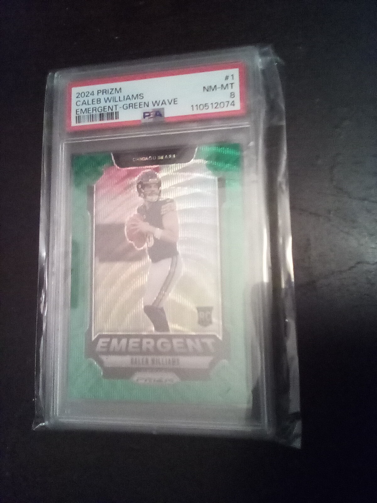 2024 Panini Prizm Caleb Williams Green Wave EMERGENT Insert Rookie #1!  PSA 8!