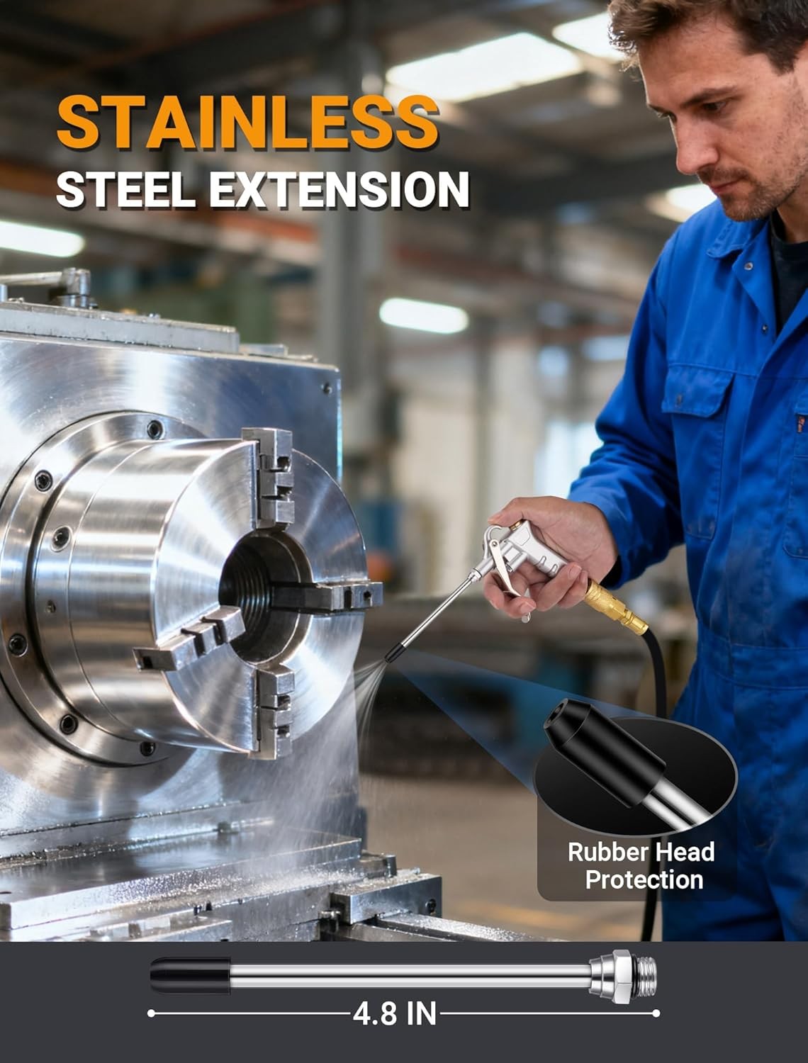 Pneumatic Air Blow Gun Brass Nozzle Steel Ext 1/4in Quick Plug Dust Removal Tool