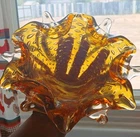 Vintage Amber  Murano Glass Star Bowl, Controlled Bubble, Ruffled Edge