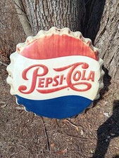 Vintage Pepsi Cola Bottle Cap Sign, Stout M-114, Pepsi Button Sign