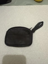 Black Leather Change Purse Zip Coin Wallet 3 Pocket Coin Case