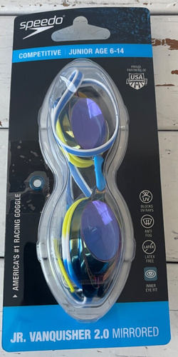 Speedo JUNIOR V mirrored goggles anquisher 2.0 competitive anti-fog blue strap