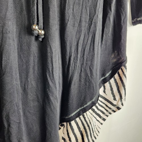 Elegant Womens Casual Tunic Blouse Size M 12 Black White 3/4 Sleeve Asymmetric - Picture 4 of 12
