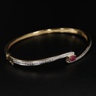 Sterling Silver - Ross Simons Diamond & Ruby 7" Gold Bangle Bracelet - 13g