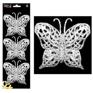 Christmas 3 Pack Wire On Glitter Butterfly Tree Decorations Dp