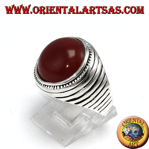 Anello in argento 925 con corniola tonda a semisfera - Imagen 2 de 4