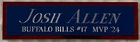 JOSH ALLEN BUFFALO BILLS NAMEPLATE FOR YOUR AUTOGRAPHED Signed FOOTBALL JERSEY