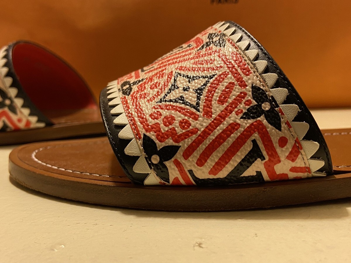 Louis Vuitton Crafty Red Black Cream Lock it Flat Mule Rouge