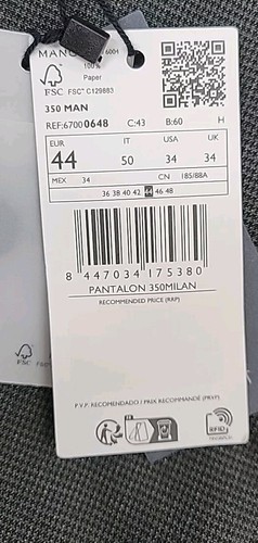 New MANGO Stretch fabric Slim Fit Suit Pant Grey Size 34 - Picture 5 of 5