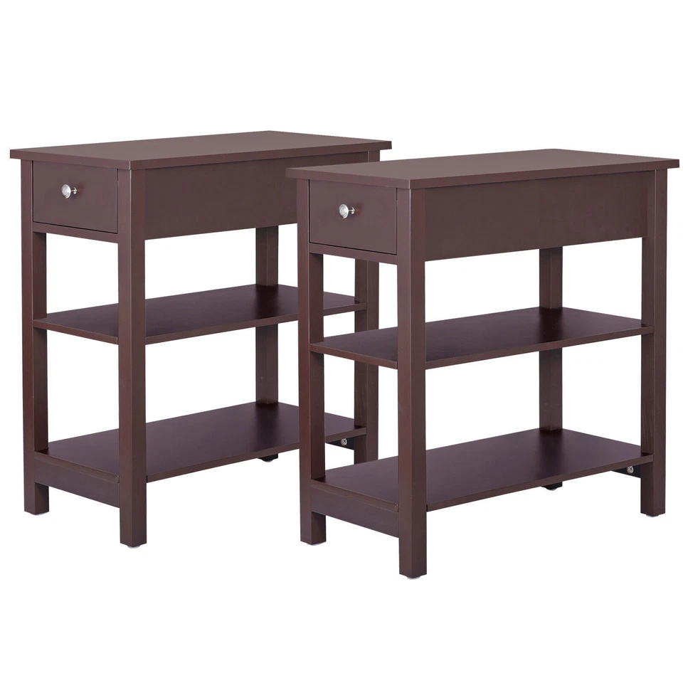 Segawe 2PCS Narrow End Table 24"Side Sofa Console Table W/1 Drawer Storage Brown - Image 4 of 4