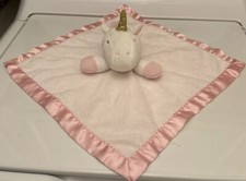 Cloud Island White Unicorn White  Pink Lovey Baby Blanket Satin Edge Security