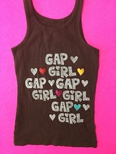 NWOT GAP KIDS GIRLS GRAPHIC TANK TOP BROWN GAP GIRL SMALL 6-7 RIBBED GLITTER