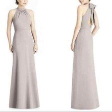 NWT Jenny Yoo Crepe Halter Back Neck Bow Taupe Bridesmaid Dress Size 2