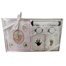 Baby Set Bilderrahmen Geburtsurkunde Erste Haare Zähne Hand- und Fußabdruck rosa