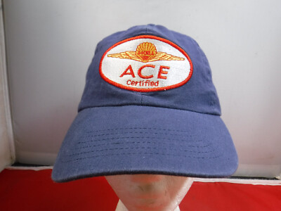 Vtg SHELL AVIATION ACE Certified Blue Patch Hat Cap Suntex Buckle Adjustable