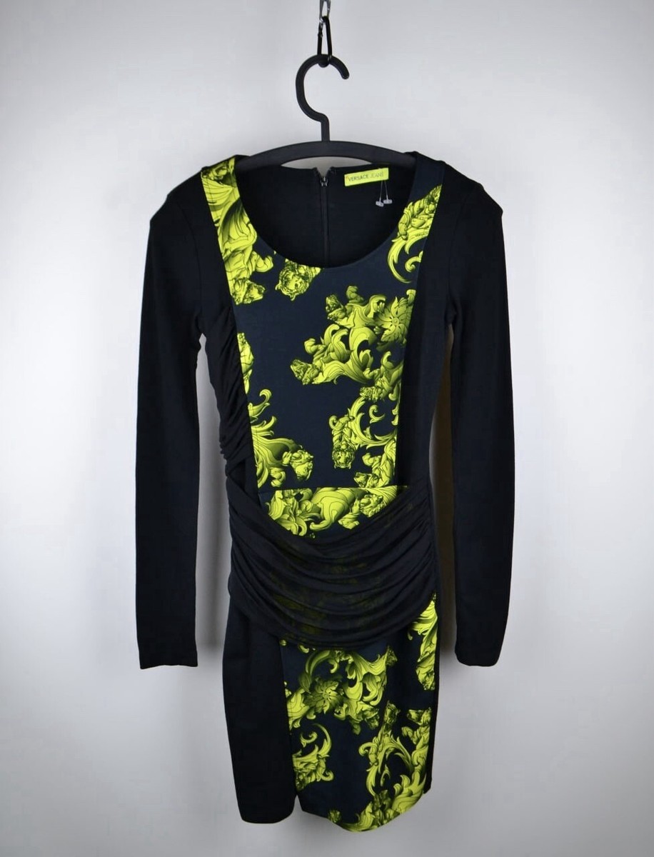 Versace Jeans Women's Dress US Size 4 Fr 36 Bodycon Fitted Baroque Tiger Design Versace Jeans Women's Dress US Size 4 Fr 36 Bodycon Fitted Baroque Tiger Design