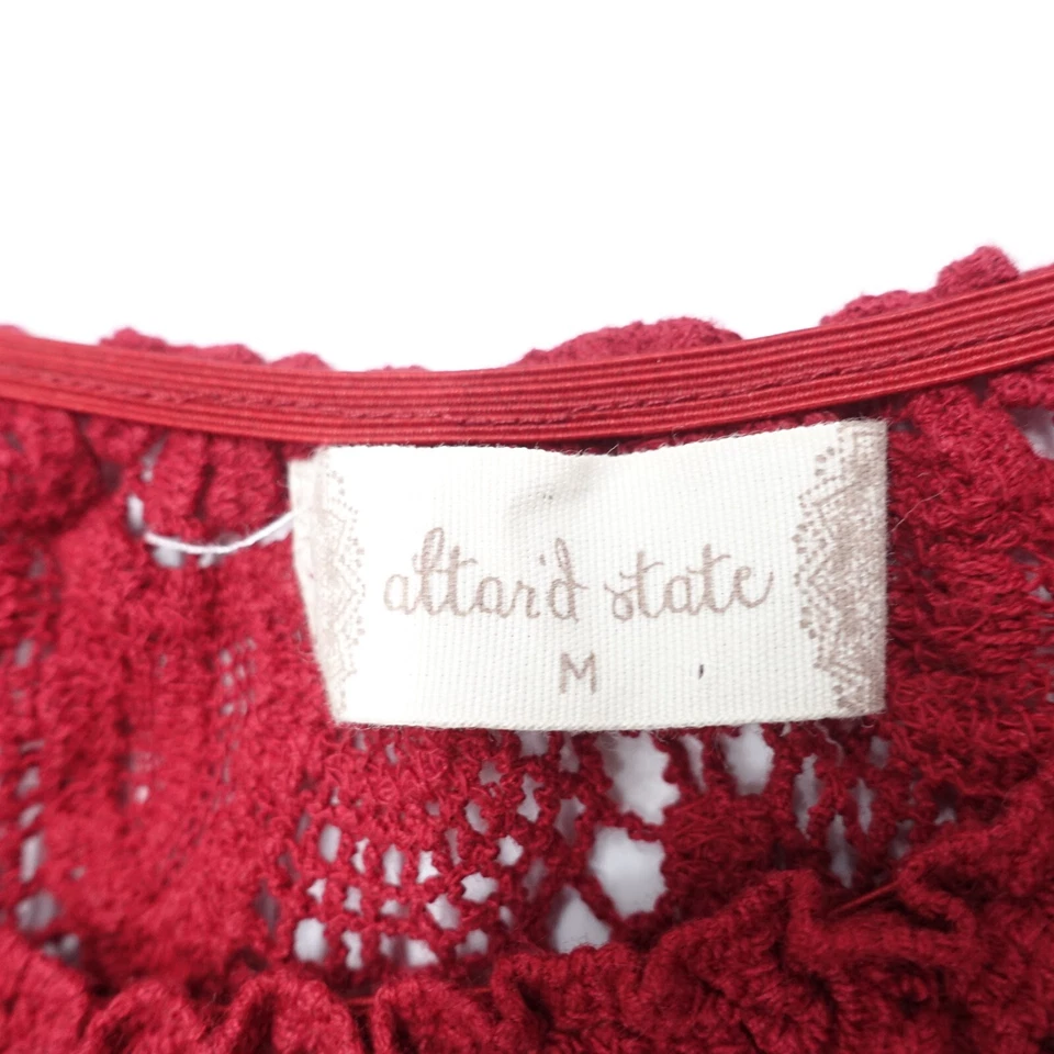 Blusa Top Altar'd State Mujer Mediana Roja Floral Encaje Cuello Manga Larga Pullover Foto 3 de 4