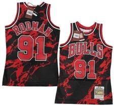 1997-98 Dennis Rodman 91 Bulls Mens Mitchell  Ness Marble Swingman Jersey 155