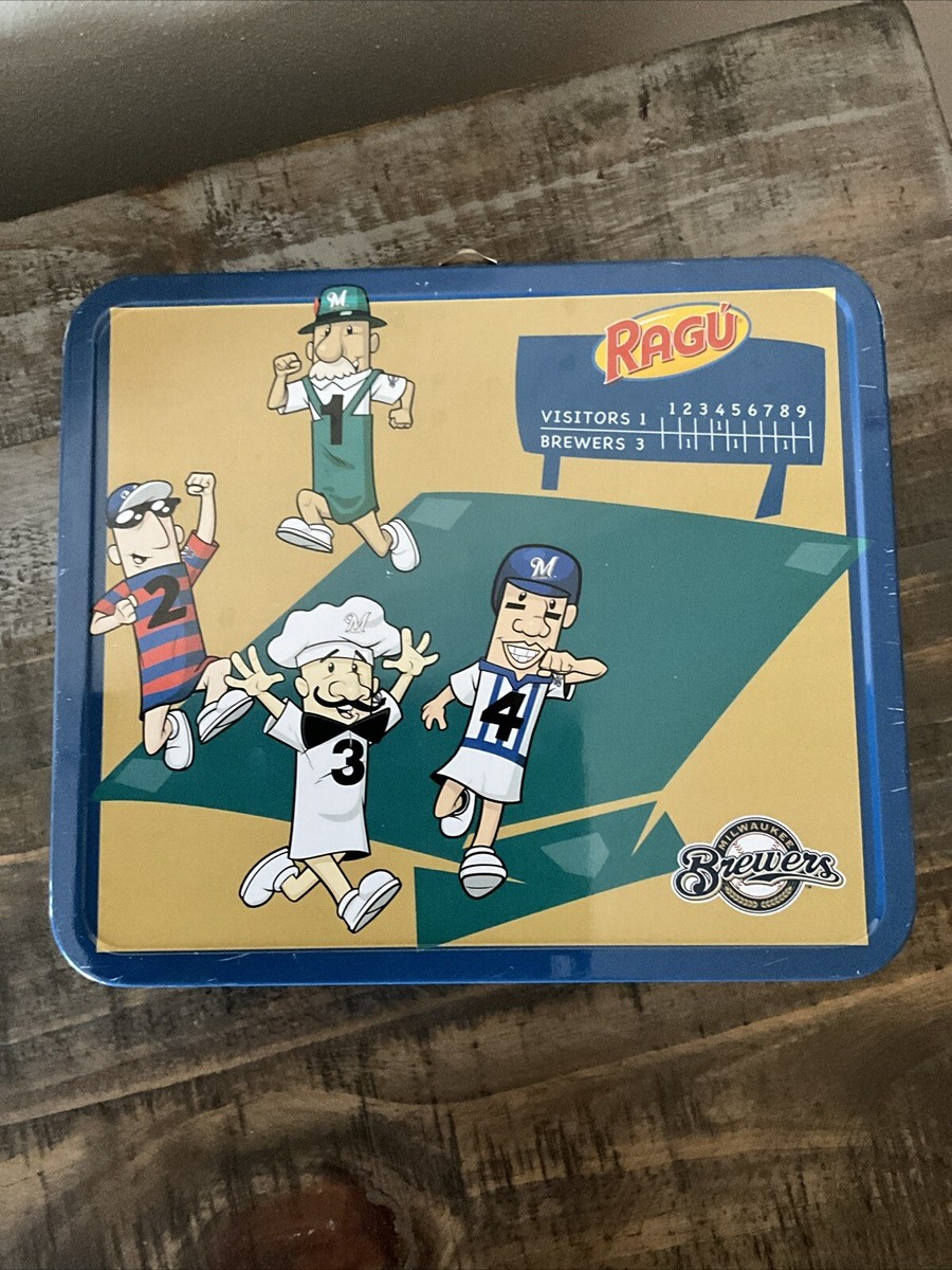 リ Milwaukee Brewers Racing Sausages Metal Lunch Box Ragu and Skippy