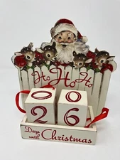 Primitives by Kathy Christmas Wood Countdown Box Ho Ho Ho Santa & Reindeer Retro