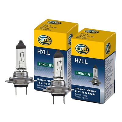Hella Long Life Set of 2 Halogen Bulbs H7 (PX26d) 12V - 55W for High or Low Beam