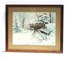 Lee Cable 76 Vintage Deer Winter Landscape Scene Watercolor Signed Lee Cable 76