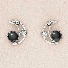 Dazzling Crescent Moon Stud Earrings with Hematite