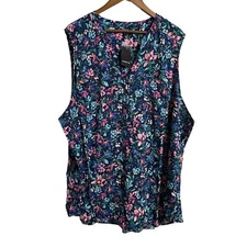 Torrid Womens NWT Blue Floral Harper Rayon Slub Pullover Sleeveless Blouse 5X