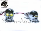 CHROME SKULL YELLOW / AMBER LED lamps/lights Number/Licence plate bolts pair UK