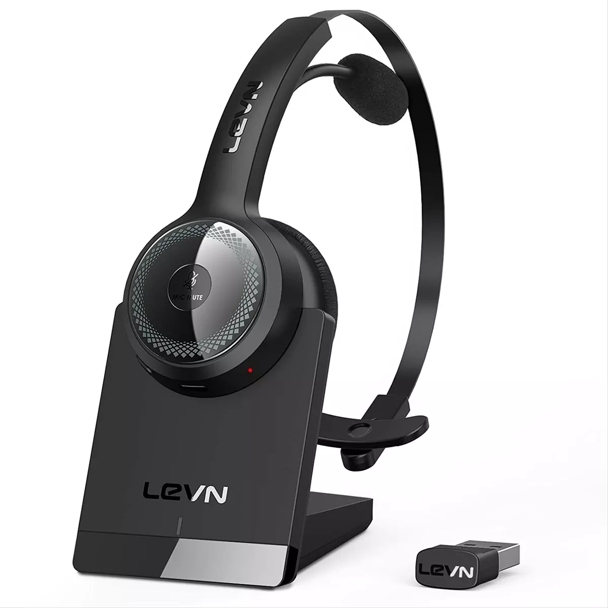 LEVN Bluetooth 5.0 Headset, Wireless Headset w/ Microphone (AI