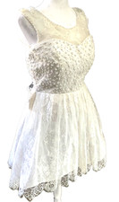 White Lace Beaded Mini Dress 8 NWT Tulle Bridal Shower Fairycore Coquette Party