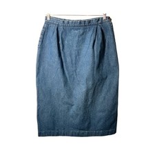Vintage Orvis Denim Skirt Womens 31 Waist Midi Back Button Slit Pocket USA Made