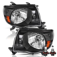 Headlight Assembly for 2005-2011 Tacoma Black Housing Amber Reflector w Bulbs