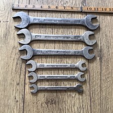 6 Vintage Elora No 100 - 58to 18 Whitworth Open Ended Spanners. A 6 Vintage Elora No 100 - 58to 18 Whitworth Open Ended Spanners. A