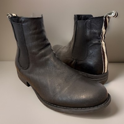 L Idea by Lori Womens Jessy Chelsea Black Leather Boots w Zebra Fur Size 8.5/39